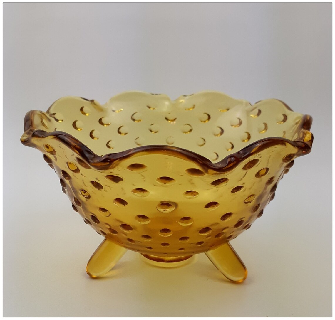 Fenton 3toed Footed Amber Hobnail Candy Dish Bowl Etsy