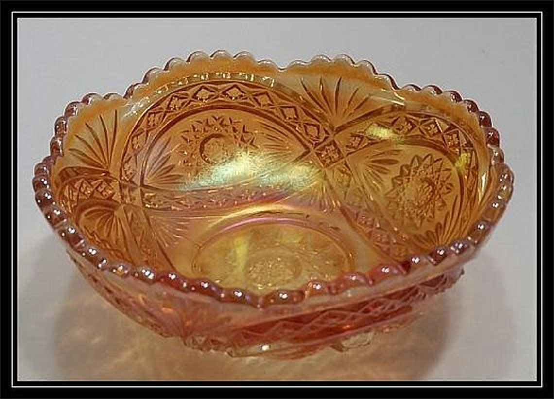 Candy Dish Vintage Imperial Carnival Glass Hobstarmarigold Etsy