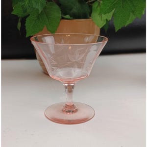 Vintage Barware Cocktail/Martini Glass  Pink Depression Floral Etched