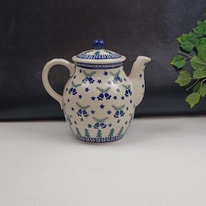 Hand Made Spouted  Teapot/Coffee Pot - Holiday Bells Trees -Poland WIZA BOLESLAWIEC Pottery