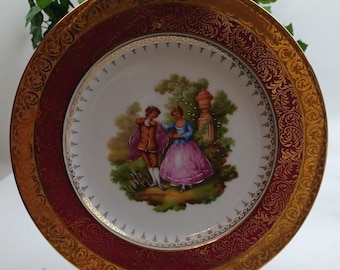 Elegant Porcelain Cabinet Plate  Courting Couple Vintage Limoges France  Rehausse Main