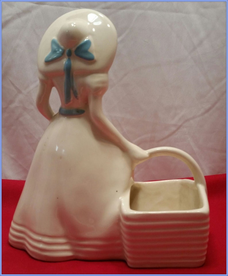 Hull Art Pottery White & Blue Ceramic Planter Girl With Basket Etsy