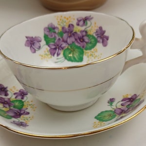 Royal Grafton Tea Cup & Saucer Purple Violets Gold Accents Bone China  England