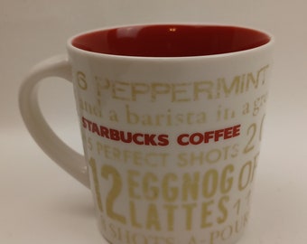 Collectible Starbucks 2008  12 Days of Christmas Red, White, Gold Coffee Mug