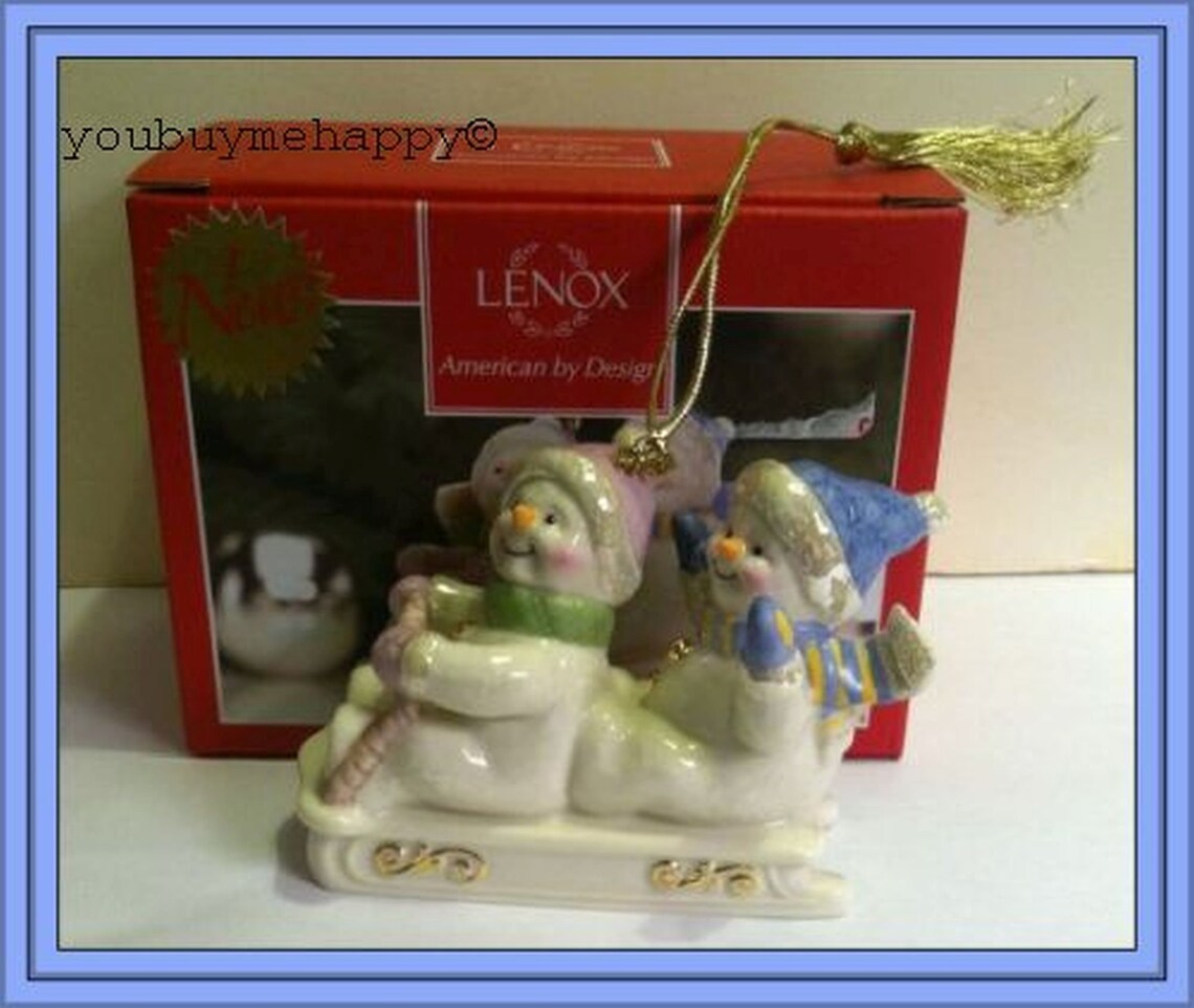 Lenox Christmas Ornament Snowmen Sledding NEW in Box Etsy