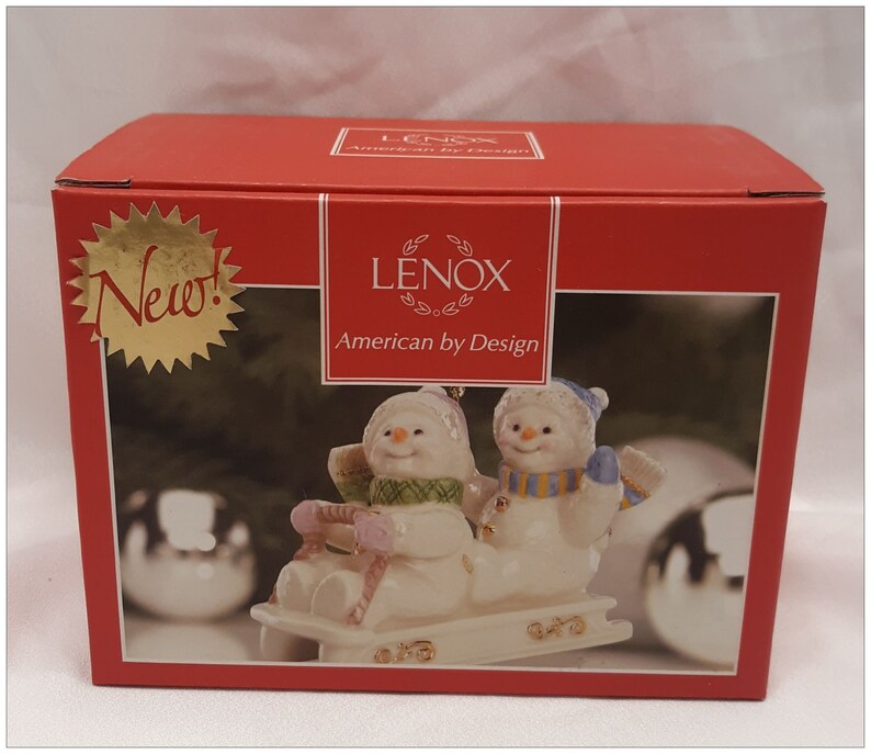 Lenox Christmas Ornament Snowmen Sledding NEW in Box Etsy
