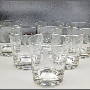 RARE Set of 6 Old Fashioned Glass Princess House Heritage Blown Glass Acid Etched Floral Barware