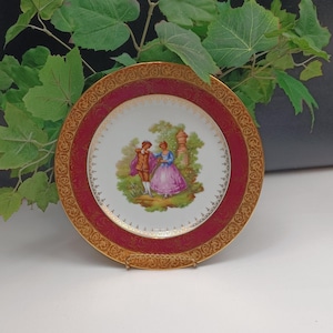 Elegant Porcelain Cabinet Plate  Courting Couple Vintage Limoges France  Rehausse Main