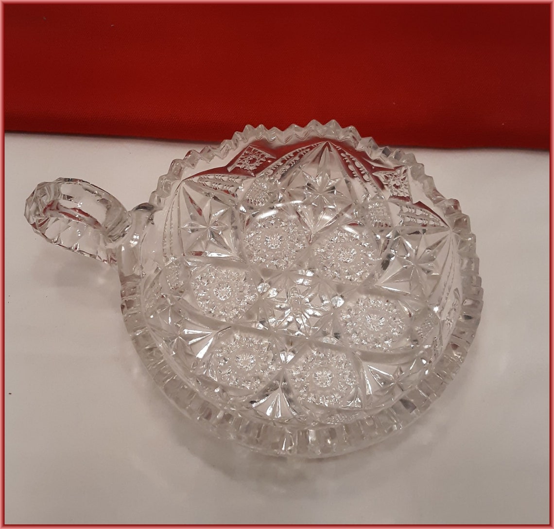 Handled Nappy Bowl Early American Nucut Imperial Glass Etsy