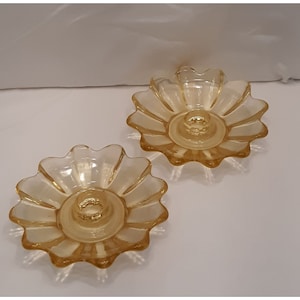 Fostoria Topaz Yellow Candlestick Holders  Set of 2