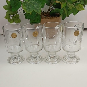 Set of 4 Vintage Princess House Heritage Irish Coffee Mugs Traditional Acid Etched Floral pattern
