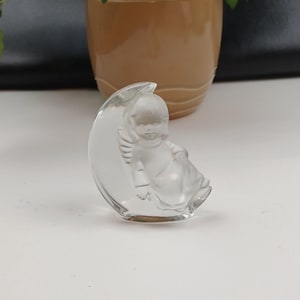 Goebel 24% Heavy Lead Crystal Angel Crescent Moon  Figurine Paperweight Frosted W. Germany