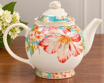 222 Fifth Marley Teal  Porcelain  5 Cup Teapot  &  Lid  HTF