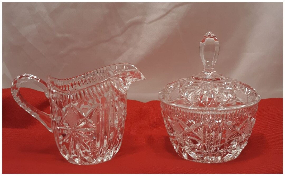 Covered Sugar Bowl & Creamer Set Pressed Glass Etsy