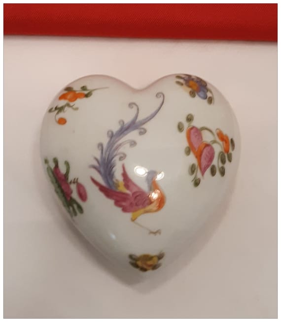 Trinket Box Heart Shaped Bird of Paradise Limoges Chamart France Covered