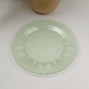 Uranium Glass Salad Plate Vintage Vaseline Indiana Glass Horseshoe