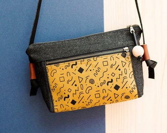 Screenprinted Purse, Small Shoulder Bag, Crossbody bag with leather straps, Unique Gifts for her
