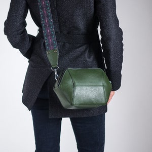 Womens Green Crossbody Bag Vegan Leather Bag Minimalist