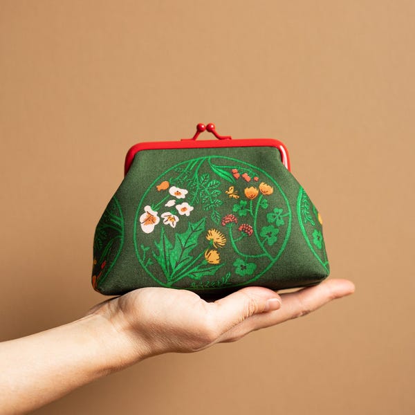 Floral Cotton Kiss Lock Change Purse: Retro Metal Frame Coin Pouch