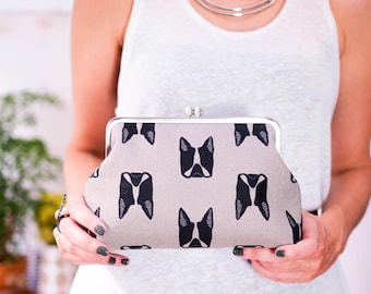 Dogs Clutch Purse, Silver Metal Frame Purse, Dog Lover Gift, Boston Terrier Bag, Evening Handbag, Gifts for her