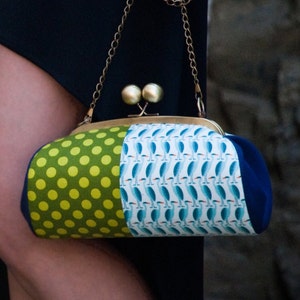 Cartera verde con correa, cartera con cierre de beso, cartera cruzada, cartera con pájaros, tejido orgánico, garza, lunares, bolso colorido, regalos para ella