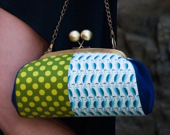 Heron & Polka Dot Clutch: Organic Cotton Kiss Lock Crossbody