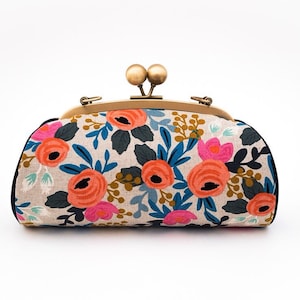 Colorful Floral Clutch Bag, Kiss lock Clasp Clutch with strap, Riffle Paper Co Le Fleurs, Bridesmaid Gift, Christmas Gifts for her image 1