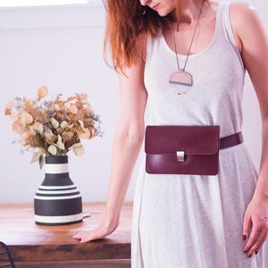 Minimalist Leather Belt Bag, Convertible Fanny Pack, Vegan Leather Waist Bag, Versatile Bum Bag, Small Belt Bag for Women Burgundy