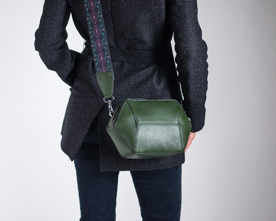 Womens Green Crossbody Bag Vegan Leather Bag Minimalist 