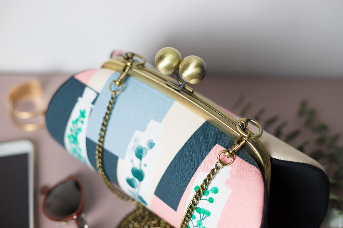 Colorful Clutch Purse with Shoulder Strap Kisslock Frame Etsy