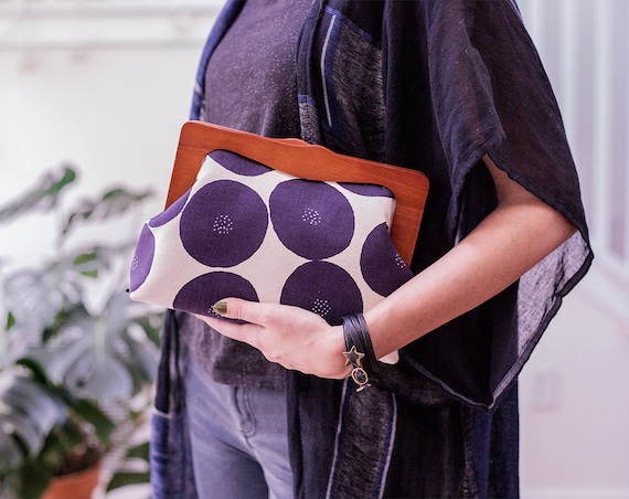 Large Wooden Frame Clutch Bag With Shoulder Straps Large 