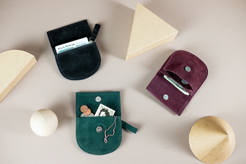 Mini Geometric Leather Wallet for Women, Halfmoon Leather Cardholder, Small Minimalistic Nubuck Leather Wallet, Leather Money Purse image 4