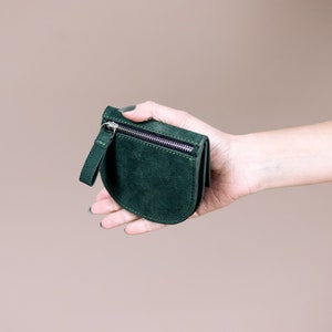 Mini Geometric Leather Wallet for Women, Halfmoon Leather Cardholder, Small Minimalistic Nubuck Leather Wallet, Leather Money Purse image 7