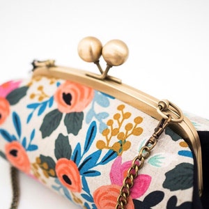 Colorful Floral Clutch Bag, Kiss lock Clasp Clutch with strap, Riffle Paper Co Le Fleurs, Bridesmaid Gift, Christmas Gifts for her image 5