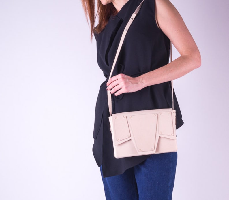 Black Leather Crossbody Bag, Geometric Shoulder Bag, Womens Minimalist Bag, Genuine Leather Satchel Bag, Structured Bag, Box Bag image 7