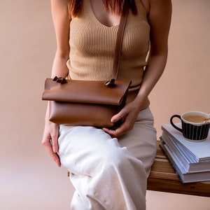 Minimalist Black Vegan Leather Bag, Small Crossbody Bag for Women, Womens Shoulder Bag Vegan, Soft Leather Bag, Modern Everyday Bag image 8