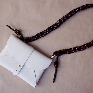 Leather Envelope Clutch Bag with Removable Braided Rope Strap, Convertible Belt Bag, Minimalist Clutch Wallet, Slim Crossbody Bag image 10