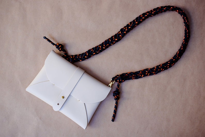 Leather Envelope Clutch Bag with Removable Braided Rope Strap, Convertible Belt Bag, Minimalist Clutch Wallet, Slim Crossbody Bag image 10