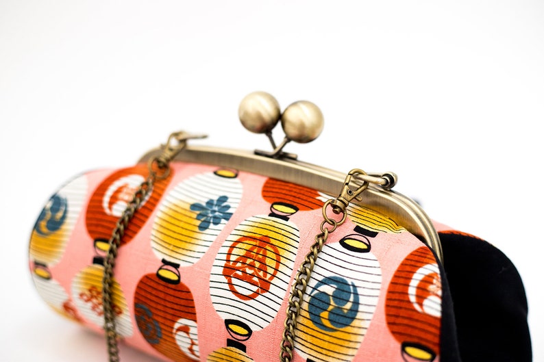 Colorful Clutch Purse, Japanese Lantern Bag, Evening Bag, Kiss Lock Purse, Clutch with Strap, Japanese Fabric, Unique Gifts for her image 3