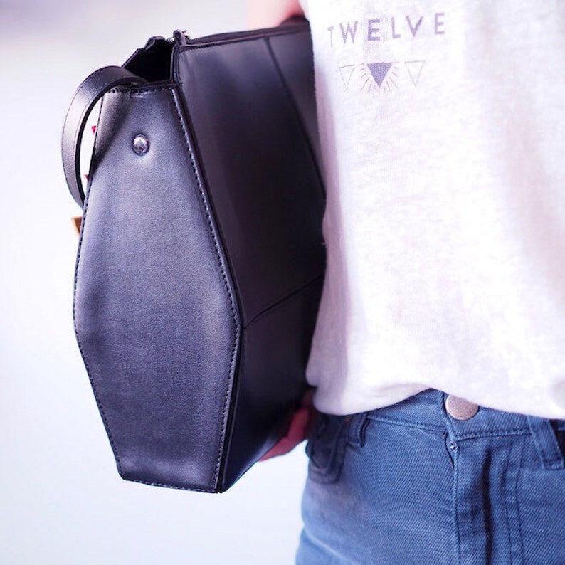 Black Shoulder Bag Vegan Leather Bag With Keychain Etsy