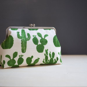 Womens Clutch Bag with Shoulder Strap, Cactus Clutch Bag, Kisslock Frame Clasp Purse, Succulent Toiletry Bag, Plant Lady Gift for her image 2