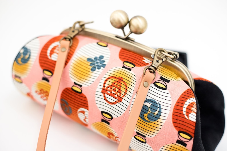 Colorful Clutch Purse, Japanese Lantern Bag, Evening Bag, Kiss Lock Purse, Clutch with Strap, Japanese Fabric, Unique Gifts for her image 5