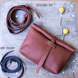 Light Beige Leather Belt Bag, Fanny Pack for Women, Fold over Bag, Leather roll on bag, Convertible Belt Bag, Minimalist Belt Bag image 8