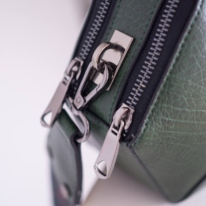 Womens Green Crossbody Bag, Vegan Leather Bag, Minimalist Geometric Shoulder Bag, Structured Bag, Unique Gifts for her image 2