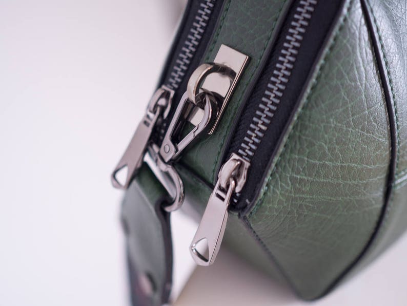 Womens Green Crossbody Bag, Vegan Leather Bag, Minimalist Geometric Shoulder Bag, Structured Bag, Unique Gifts for her image 2