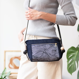 Screenprinted Purse, Small Shoulder Bag, Crossbody bag with leather straps, Unique Gifts for her