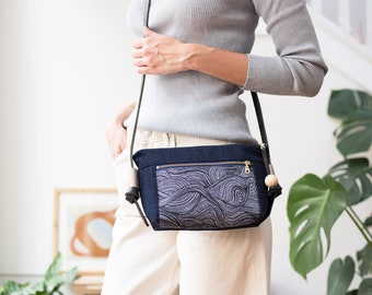 Screenprinted Purse, Small Shoulder Bag, Crossbody bag with leather straps, Unique Gifts for her