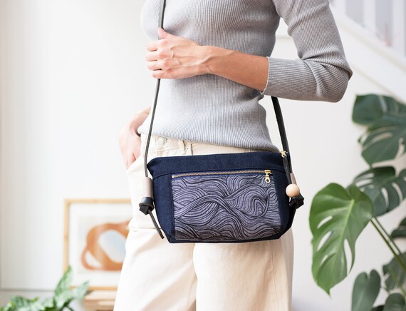 BLUE WAVES - Screenprinted Shoulder Bag