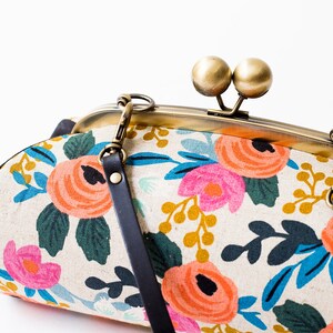 Colorful Floral Clutch Bag, Kiss lock Clasp Clutch with strap, Riffle Paper Co Le Fleurs, Bridesmaid Gift, Christmas Gifts for her image 6