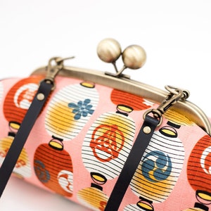 Colorful Clutch Purse, Japanese Lantern Bag, Evening Bag, Kiss Lock Purse, Clutch with Strap, Japanese Fabric, Unique Gifts for her image 4